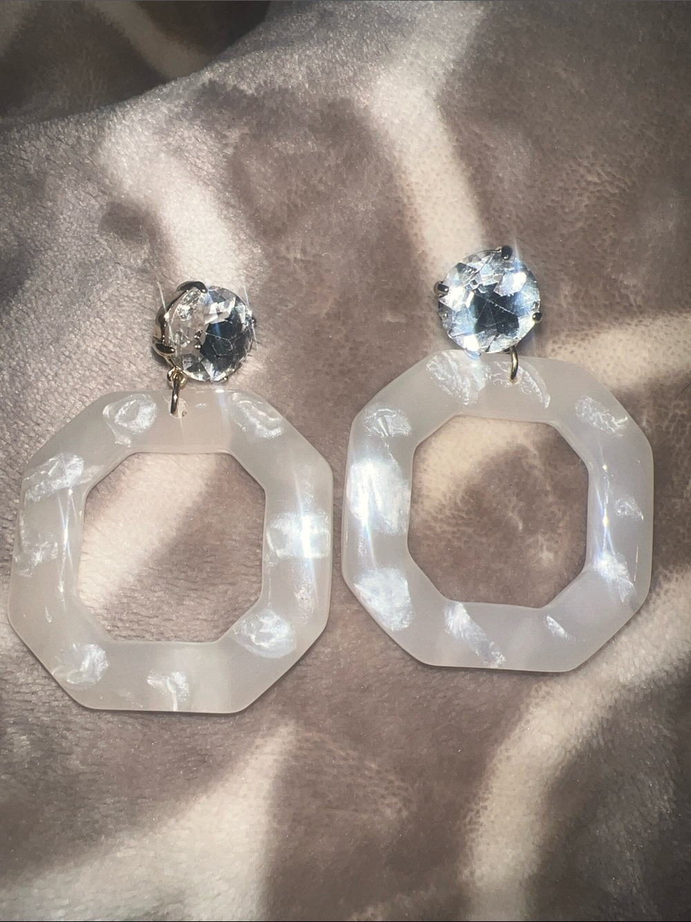 Loft clear/white Resin Octagon Drop Earrings with Crystal Studs -